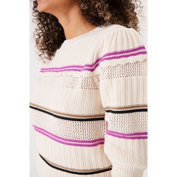 NWT GARCIA Cream Multicolor Striped Knit Top - Picture 4 of 7